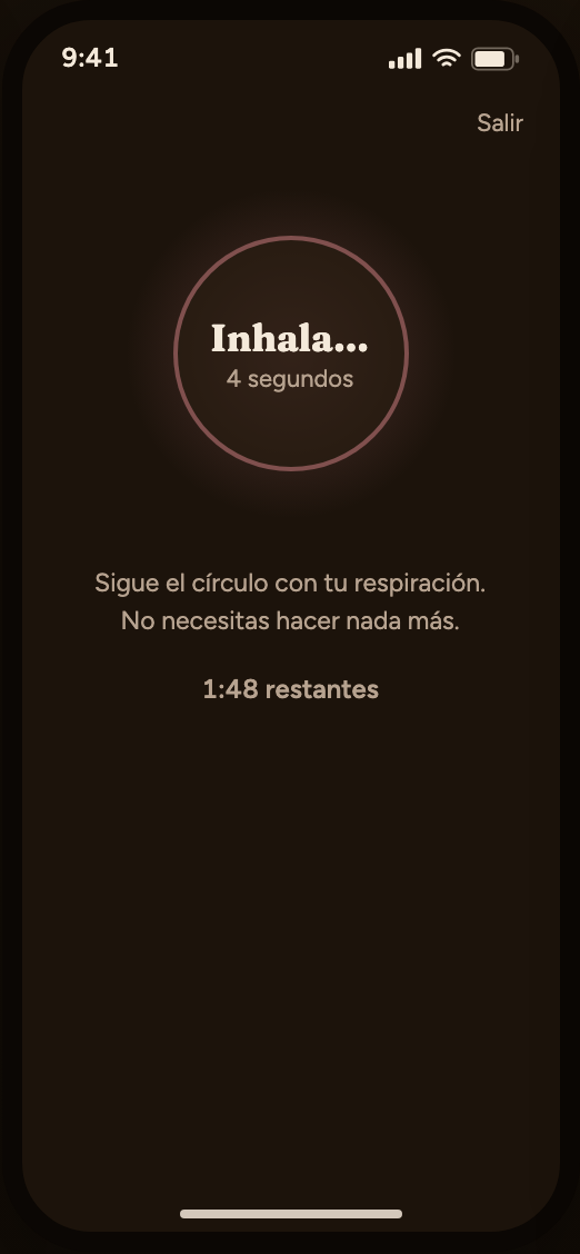 El Rescate de 3 Minutos en marcha: un anillo de respiración guiado, en modo oscuro